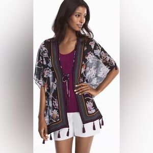 White House Black Market Floral Tassel Kimino